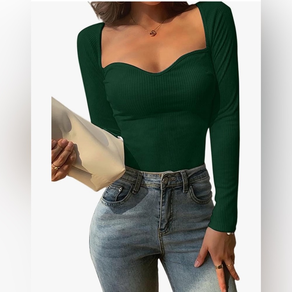 Square neck ribbed knit top